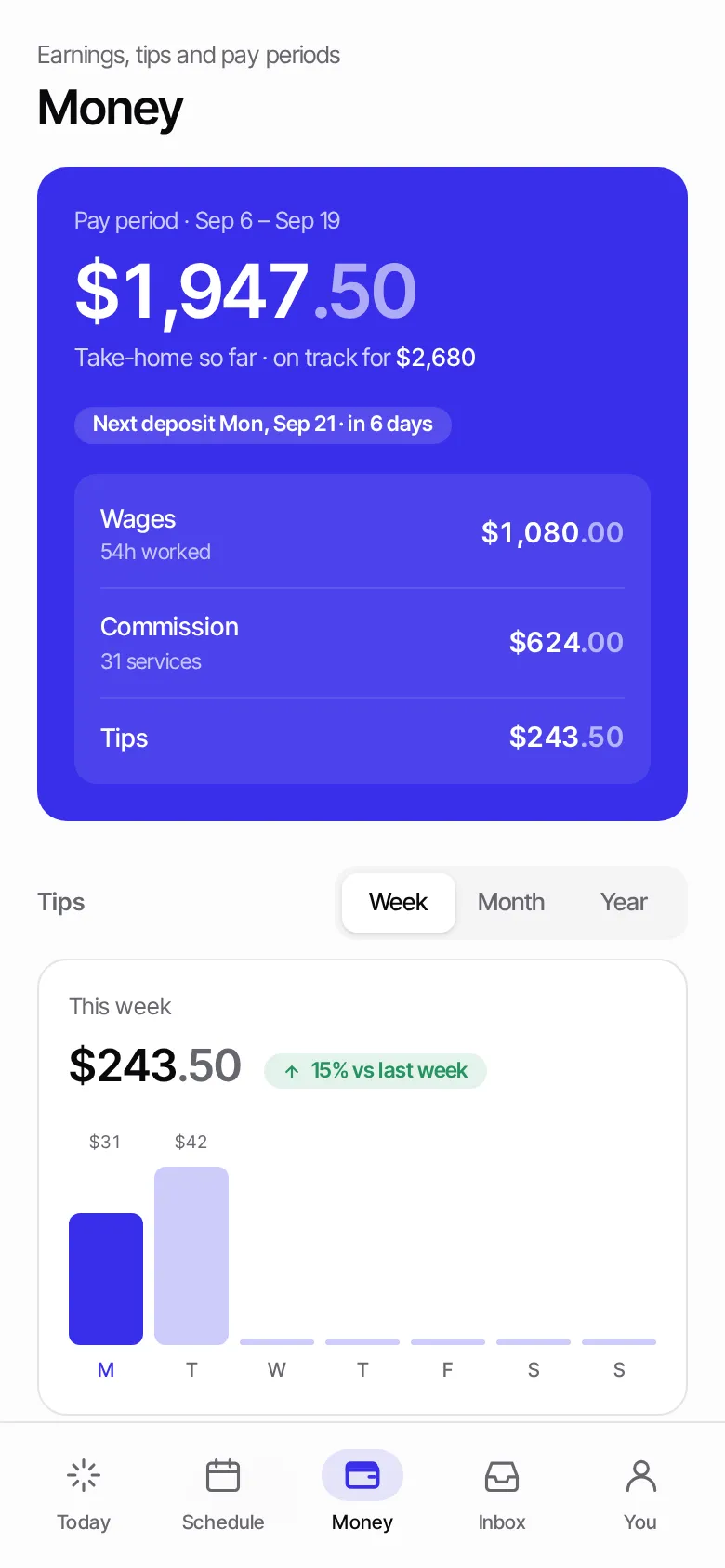 The employee Money tab