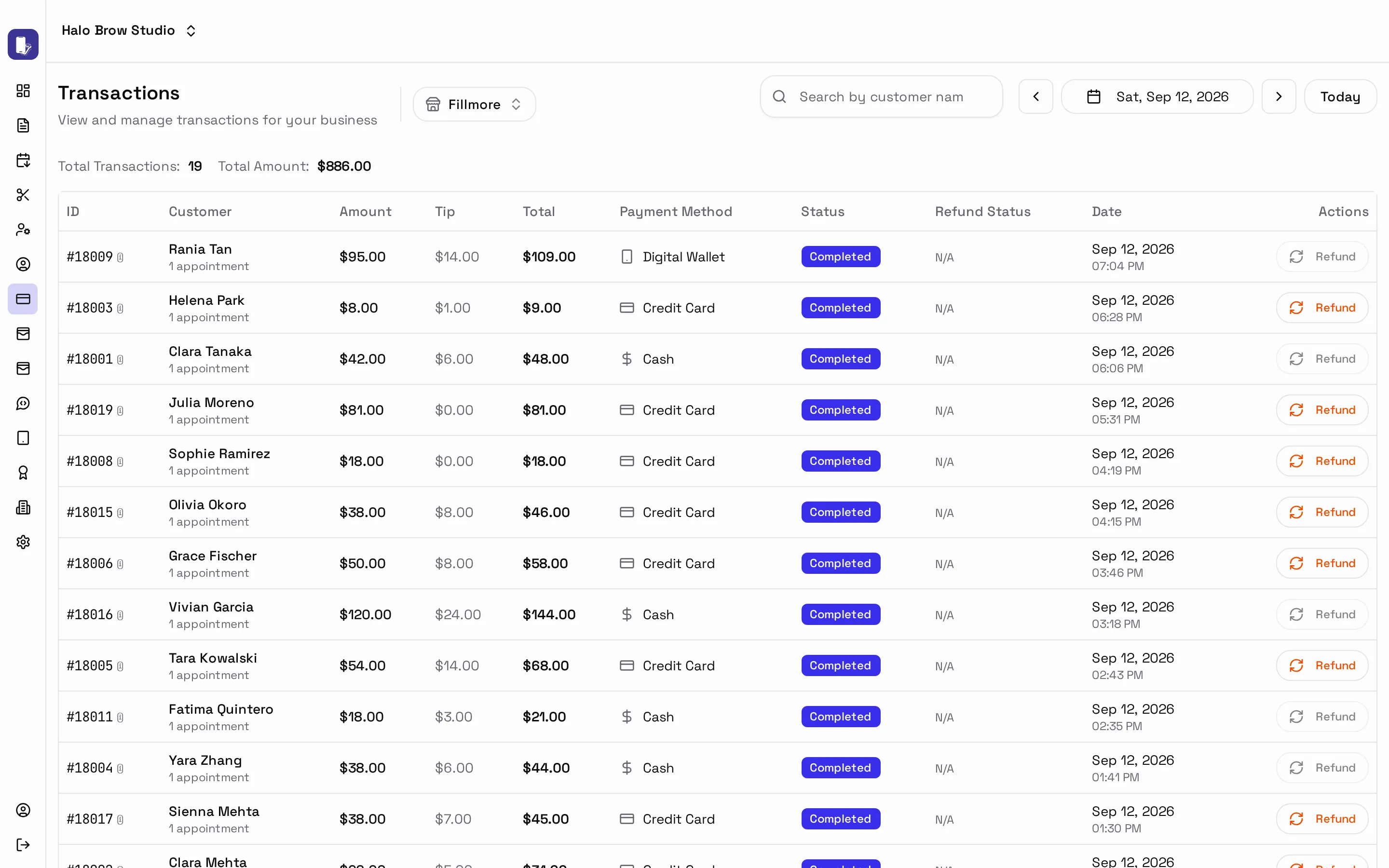 The Transactions list